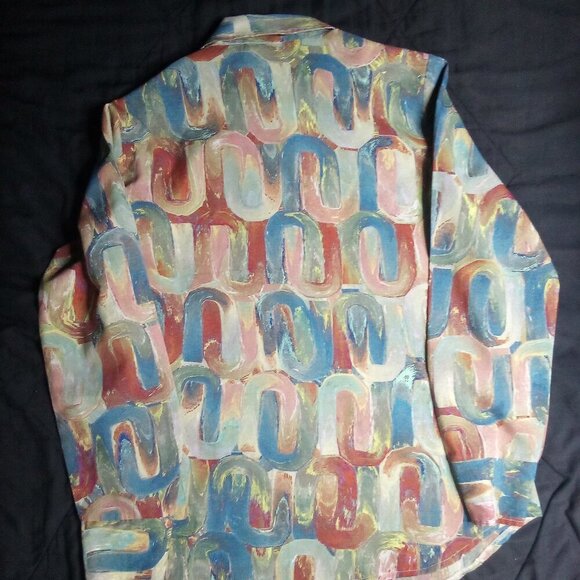 Vintage Stockton Abstract Strokes Geometric Polyester Disco Shirt - Picture 6 of 7
